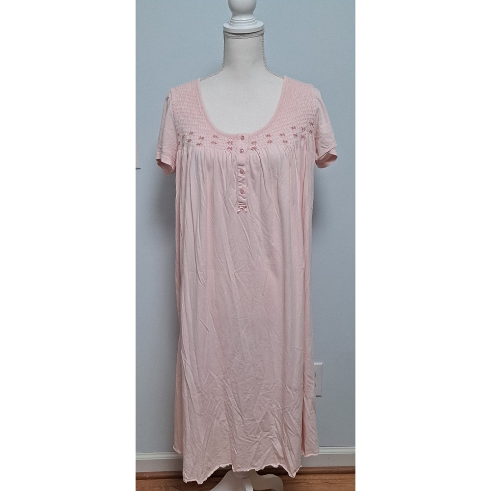 Schweitzer Linen Women's Nightgown Smocked Embroidered, 100% Pima Cotton L READ